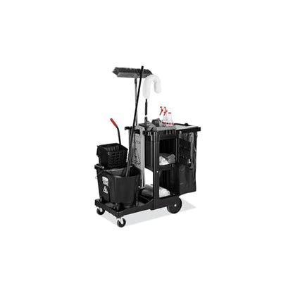 Rubbermaid Commercial Products Executive Series Janitorial and Housekeeping Cleaning Cart with Locking Cabinet, Wheeled with Zippered Black Vinyl Bag, Black, 38.4" H x 21.8" W x 46" L - style: Lockable - Black