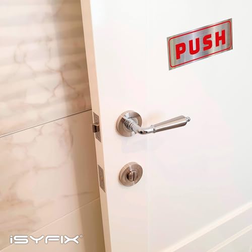 iSYFIX Push Pull Stickers Sign, 5x2 Inch, 2 Pack, Red/Brushed Silver - color: Red / Brushed Silver, size: Horizontal 2x5