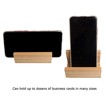 2 Pack Bamboo Wood Desktop Business Card Holder Display for Desk Sturdy Business Card Stand for Office Tabletop Counter Organizer