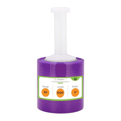 PSBM Dark Purple Mini Stretch Wrap with Plastic Handle 5" x 1000' 12 Rolls - color: Purple, size: 5 Inch
