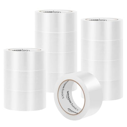 Amazon Basics Strong Plastic Adhesive Packing Tape for Shipping, Sealing Boxes, Moving and Storage, Clear, Low Odor, 1.88 in x 54.6 yds, 12-Pack - size: 1.88 inches x 54.6 yards, style: 12-Pack