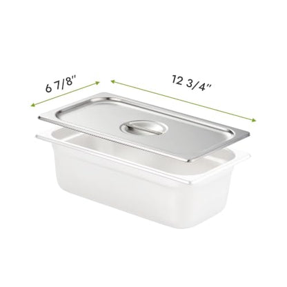 HECMAC 6-Pack 1/3 Size Hotel Pan Cover, Stainless Steel Solid Steam Table Catering Food Pan Lid with Handle, 23 Gauge - size: 1/3 Size, Plain Lid