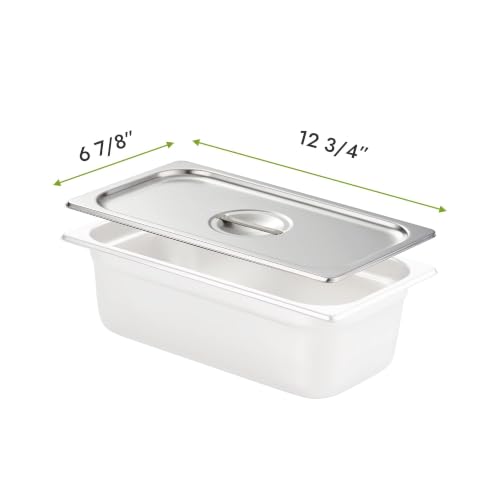 HECMAC 6-Pack 1/3 Size Hotel Pan Cover, Stainless Steel Solid Steam Table Catering Food Pan Lid with Handle, 23 Gauge - size: 1/3 Size, Plain Lid