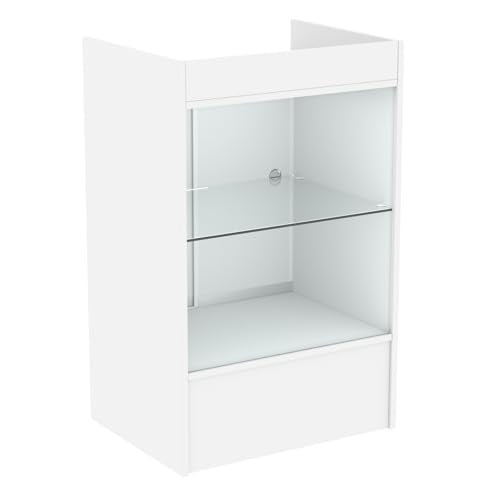 24" W x 18" D x 38" H - White Retail Cash Register Stand Cash Wrap Checkout Desk Portable Counter Podium Stand with Glass Shelving Case for Retail Store, Meetings Reception - color: White