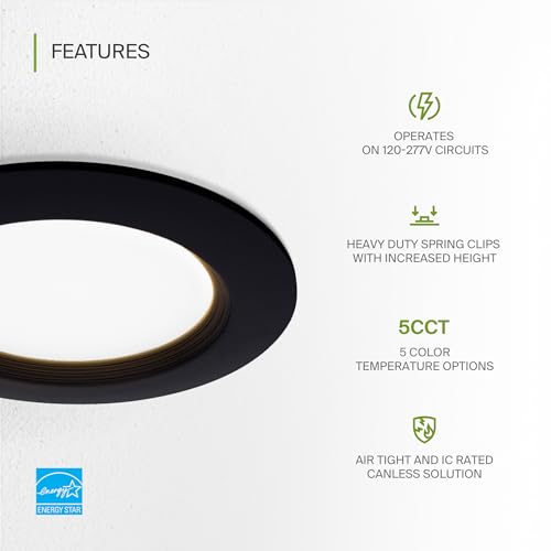 ASD Recessed Lighting 4 Inch, Round Commercial LED Downlight, Mini Panel Baffle Trim, 12W 120-277V, 5 CCT 2700K-5000K, Dimmable LED Ceiling Light Fixture, Black, ETL, 6 Pack - color: 6 Pack, size: 4 Inch Black