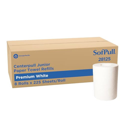Georgia-Pacific SofPull Junior Centerpull Premium Paper Towels, Commercial Bulk Dispenser Refills, 225 Sheets Per Roll, 8 Rolls Per Case, White, 28125 - size: 225 Count (Pack of 8)