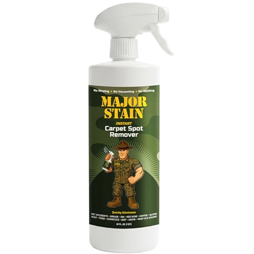 Major Stain Carpet Stain Remover Spray – 32oz – Powerful Carpet Cleaner Spray & Spot Remover for Carpet, Upholstery & Rugs – Removes Wine, Coffee, Grease & Food Stains – Fragrance Free - size: 32 Fl Oz (Pack of 1)