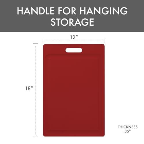 Dexas NSF Certified Polysafe Cutting Board with Handle and Juice Well, 12 x 18 inches, Reversible Kitchen Cutting Board, Red - color: Red, size: 18"L x 12"W