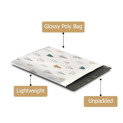 10x13 (100) Christmas Fir Trees Winter Designer Poly Mailers Self Sealing Waterproof Shipping Envelopes Holiday Premium Printed Bags For Small Businesses - color: Christmas Fir Trees, size: 10x13
