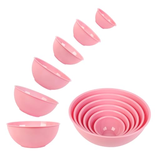 BoxedHome BPA Free Plastic Round Mixing Bowl with Lids, 12 Pack Nesting Bowls with Lids Set, Microwave and Dishwasher Safe Prep & Serving Bowls Great for Mixing, Baking, Serving (Pink, 12pcs) - color: Pink