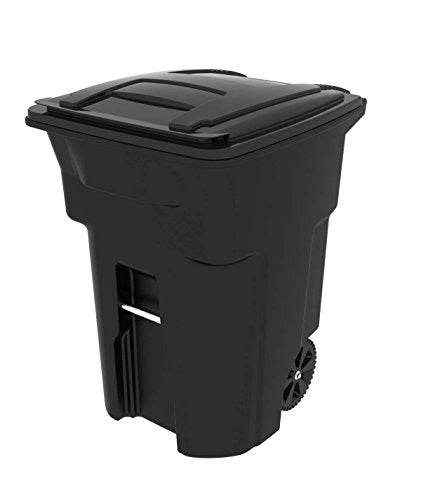 Toter 79296-R1200 96 Gallon Black Trash Can with Wheels and Attached Lid - color: Black, size: 96 Gallon