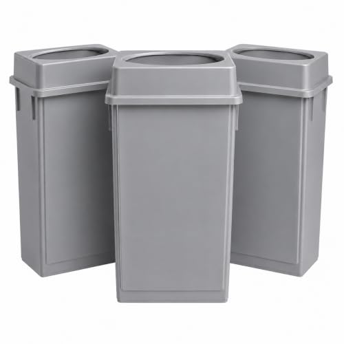 23 Gallon Slim Jim Rectangular Gray Trash Can with Swing Lid | 3 PACK - color: Gray with Lid