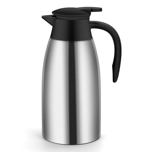 70oz Thermal Coffee Carafe Insulated Coffee Thermos,Stainless Steel Thermos Pitcher,Double Walled Vacuum Insulation Coffee Carafes For Keeping Hot,Tea Water Hot Beverage Dispenser - color: Silver