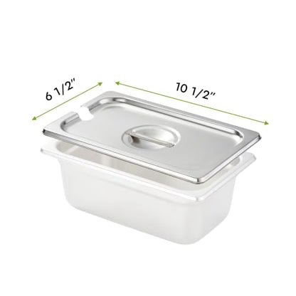 HECMAC 6-Pack 1/4 Size Slotted Hotel Pan Cover, Stainless Steel Solid Steam Table Catering Food Pan Lid with Handle, 23 Gauge - size: 1/4 Size, Notched Lid