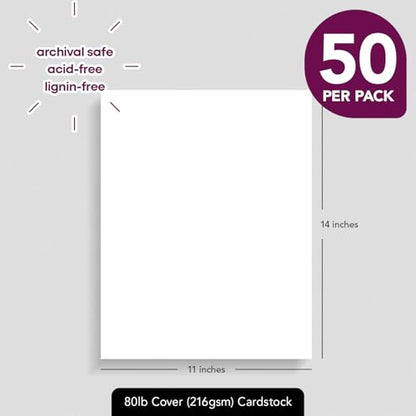 11" x 14" White Cardstock, Heavyweight 80lb Cover (216gsm) Card Stock Paper - Smooth Finish - Great For Arts & Crafts, Greeting Cards, Invitations, Brochures, Restaurant Menus, Posters | 50 Sheets