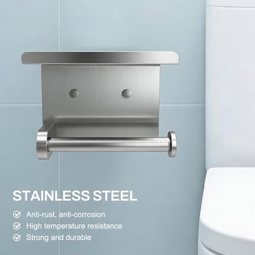 SetSail Toilet Paper Holder with Shelf Adhesive or Screw-in Brushed Nickel - color: Brushed Nickel, size: 2 Packs