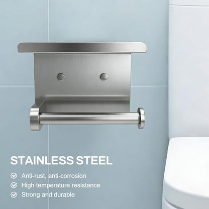 SetSail Toilet Paper Holder with Shelf Adhesive or Screw-in Brushed Nickel - color: Brushed Nickel, size: 2 Packs