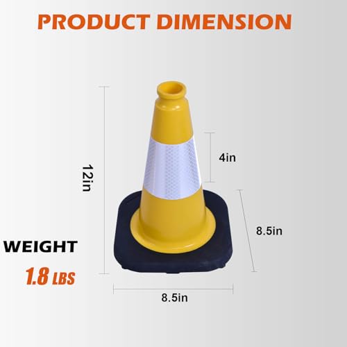 4-Pack 12" Yellow Traffic Cones - Reflective Safety - color: Yellow, size: 12inch
