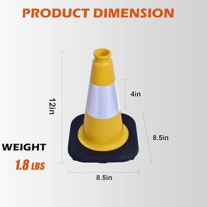 4-Pack 12" Yellow Traffic Cones - Reflective Safety - color: Yellow, size: 12inch