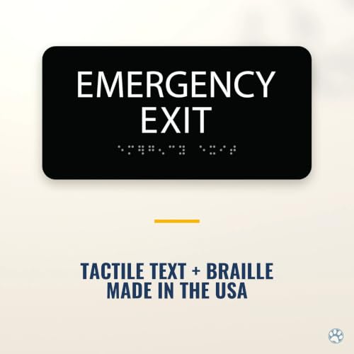 Alpha Dog Emergency Exit Sign, 4x8 ADA Braille Sign, Black - color: Black, size: Emergency Exit