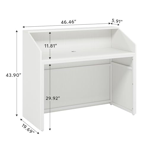 Tribesigns Reception Desk with Counter, Modern Front Desk Reception Room Table with Cable Grommet, 47 inch Retail Counter for Checkout, Lobby, Beauty Salon, Home Office Desk, White - color: White