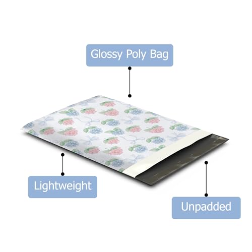 10x13 (100) Hydrangeas Summer Designer Poly Mailers Waterproof Self Sealing Tear Resistant Polymailers Shipping Envelopes Premium Printed Bags For Small Businesses - color: Hydrangeas, size: 10x13 inches