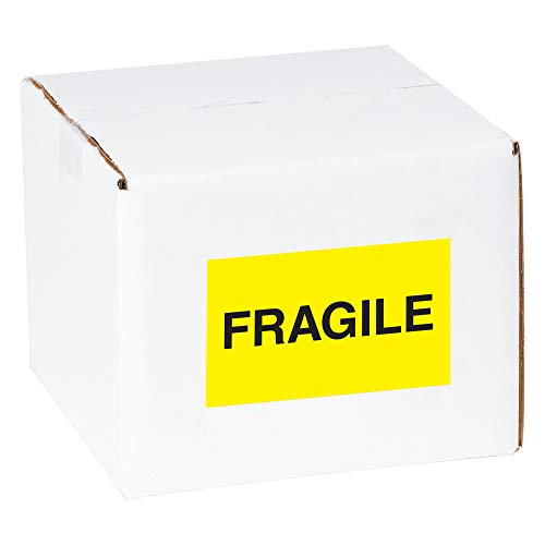 Tape Logic Aviditi Tape Logic 3" x 5","Fragile" Fluorescent Yellow Warning Sticker, for Shipping, Handling, Packing, and Moving (1 Roll of 500 Labels)