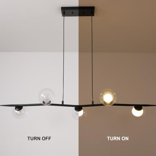 Siittoo 44.88In Modern Black Linear Chandelier with Clear Glass Globes - color: 44 in/Black/5-light(not included bulbs)