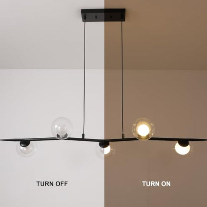 Siittoo 44.88In Modern Black Linear Chandelier with Clear Glass Globes - color: 44 in/Black/5-light(not included bulbs)