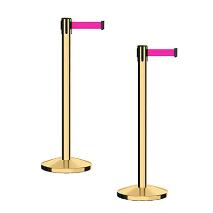 CCW Series RBB-100 Retractable Belt Barrier Stanchions, Set of 2 - color: Fluorescent Pink, size: 7.5 Foot