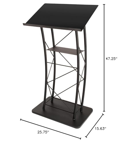 Kingdom KMLSTL Large Curved Metal Lectern, Podium or Pulpit with Durable Powder Coat Finish and a Built-in Shelf - Black - size: Design 06