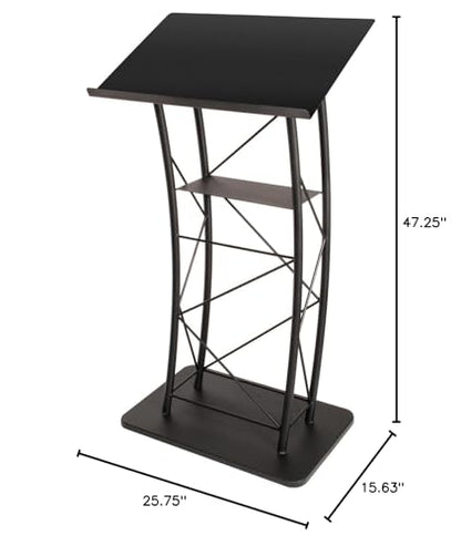 Kingdom KMLSTL Large Curved Metal Lectern, Podium or Pulpit with Durable Powder Coat Finish and a Built-in Shelf - Black - size: Design 06