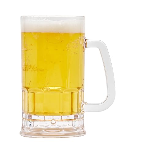 GET 20 oz Clear Plastic Beer Mug with Handle (Set of 12) - size: 20 Ounce, style: Set of 12