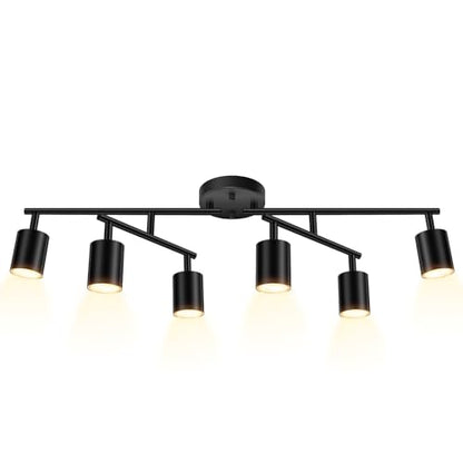 BoostArea 6 Light Track Lighting Kit, Black 6 Way Ceiling Spot Lighting, Center Swivel Track Light Heads, Flexibly Rotatable Light Head for Kitchen, Living Room, Bedroom, GU10 Bulb Not Included - color: Rotatable-6 Light-black