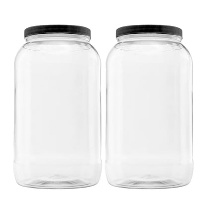 2 Pack - 128 oz (1 Gallon) Plastic Storage Jars with 110-400 Leak Proof Black Lids, Food Grade, BPA Free, Hand Wash Only (128oz, BLK, 2PK) - size: 2pk - 128oz, Black