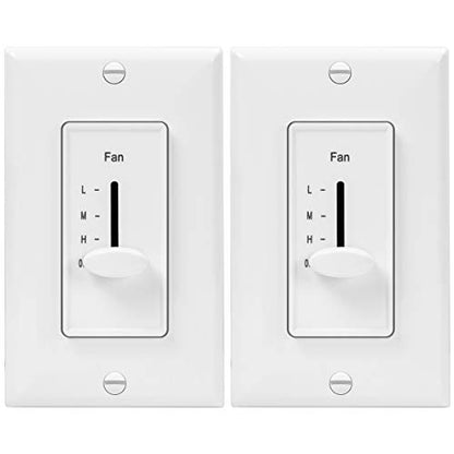 ENERLITES 3-Speed Ceiling Fan Control Switch, Single Pole, White, 2 Pack - color: White, size: 2 Pack