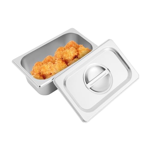 6 Pack Stainless Steel Hotel Pans with Lids, 1/9 Size or 1/4 Size Commercial Metal Food Catering Trays for Steam Table, Buffet Serving, Food Storage & Preparation (1/4 Size 3.6Qt) - size: 1/4 Size 3.6Qt