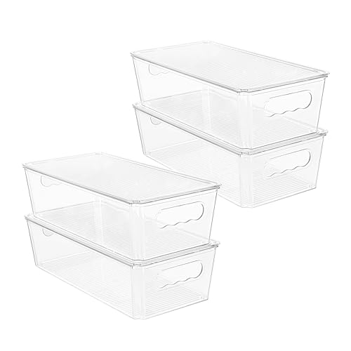 Vtopmart 4pcs Clear Stackable Storage Bins with Lids - size: With Lid