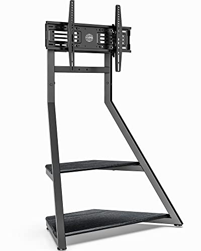 FITUEYES Corner TV Stand for 43-75" TVs with Wooden Storage Shelves, Black