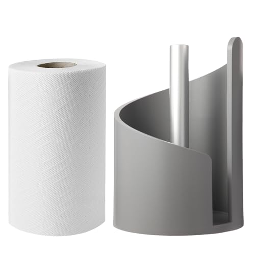 Paper Towel Holder Countertop with Wood Round Base and Iron Holder,Holds Mega Roll,Holder Stand for Kitchen Roll Organize,Wooden Paper Towel Holder for Kitchen Dining Table Home Decor - color: Gray