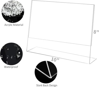 6 Pack Acrylic Sign Holder 8x10 for Picture Frames,Slanted Back Acrylic Sign Holders for Business & Store,Plastic Sign Holder,Menu Holder, Table Sign Holder for Office, Home, Store, Restaurant- Horizontal