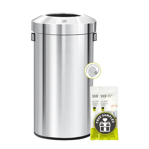EKO Urban 24 Gallon Round Stainless Steel Open Top Waste Bin, Tall Commercial Trash Can for Indoor/Outdoor, Extra Large Metal Garbage Bin for Office, Restaurant, Restroom, 90L - color: Stainless Steel, size: 90 Liter, Round