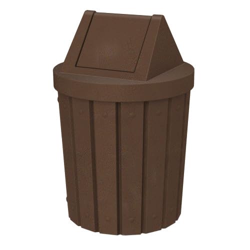 Commercial Trash Can Swing Top Lid - Outdoor Garbage Can - color: Brown Granite, size: 42 Gallon Slatted Round