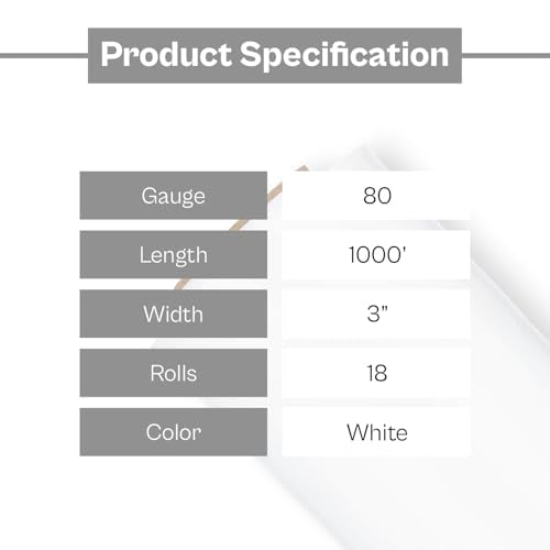 PSBM Dark White Mini Stretch Wrap with Plastic Handle, 18 Rolls 3 Inch x 1000 Feet 80 Gauge Heavy Duty Plastic Wrap Industrial Strength Shrink Film for Moving, Packing & Shipping - color: White, size: 3 Inch