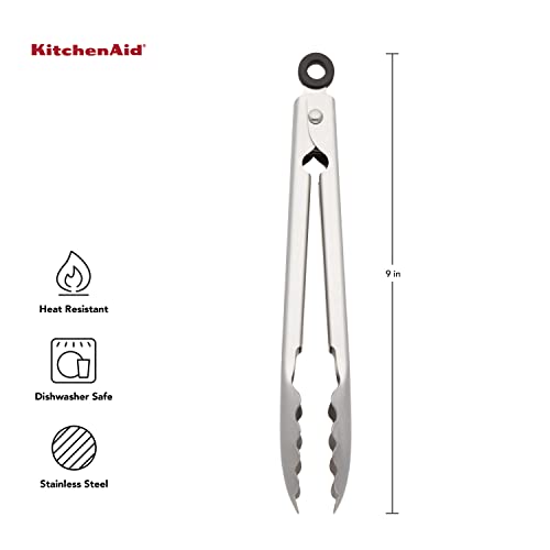 KitchenAid Gourmet Stainless Steel Serving Tongs with Hang Hook and Secure Closing Lock, 9 Inch, Stainless Steel (Pack of 12) - color: Stainless Steel, size: 9 Inches (Pack of 12)