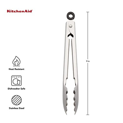KitchenAid Gourmet Stainless Steel Serving Tongs with Hang Hook and Secure Closing Lock, 9 Inch, Stainless Steel (Pack of 12) - color: Stainless Steel, size: 9 Inches (Pack of 12)