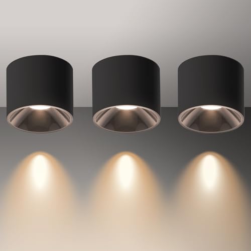 LED Ceiling Spotlight Indoor CRI 97+ Modern Cylinder Light Ceiling Mount - color: Black, size: 3 Pack – 3000K Warm White