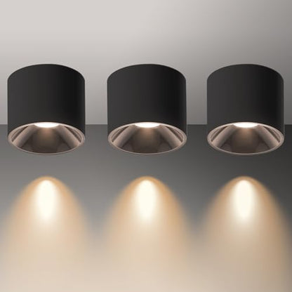 LED Ceiling Spotlight Indoor CRI 97+ Modern Cylinder Light Ceiling Mount - color: Black, size: 3 Pack – 3000K Warm White