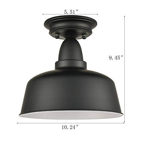 Farmhouse Industrial Semi-Flush Ceiling Light, Matte Black - color: Black