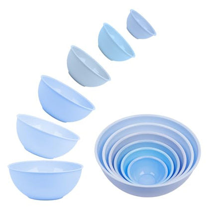 BoxedHome BPA Free Plastic Round Mixing Bowl with Lids, 12 Pack Nesting Bowls with Lids Set, Microwave and Dishwasher Safe Prep & Serving Bowls Great for Mixing, Baking, Serving (Pale Blue, 12pcs) - color: Pale Blue